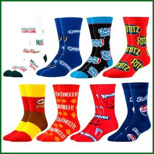 Novelty Crew Socks 8-Pack, Polyester Blend, Snack Food Designs